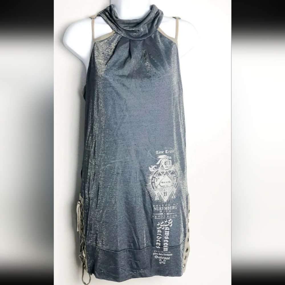 Salvage Brand halter neck tunic top. Purple. mini dress.